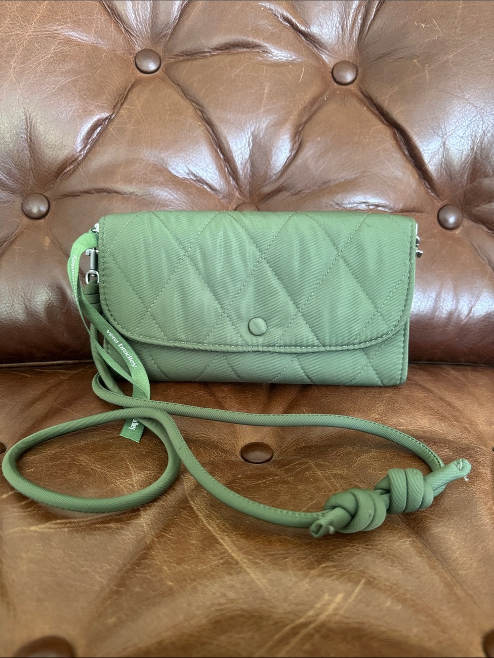 Vera Bradley Quilted Olive Green Wildwood Crossbody Wallet